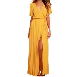 Lulus | Dresses | Lulus Much Obliged Golden Yellow Wrap Maxi Dress |  Poshmark